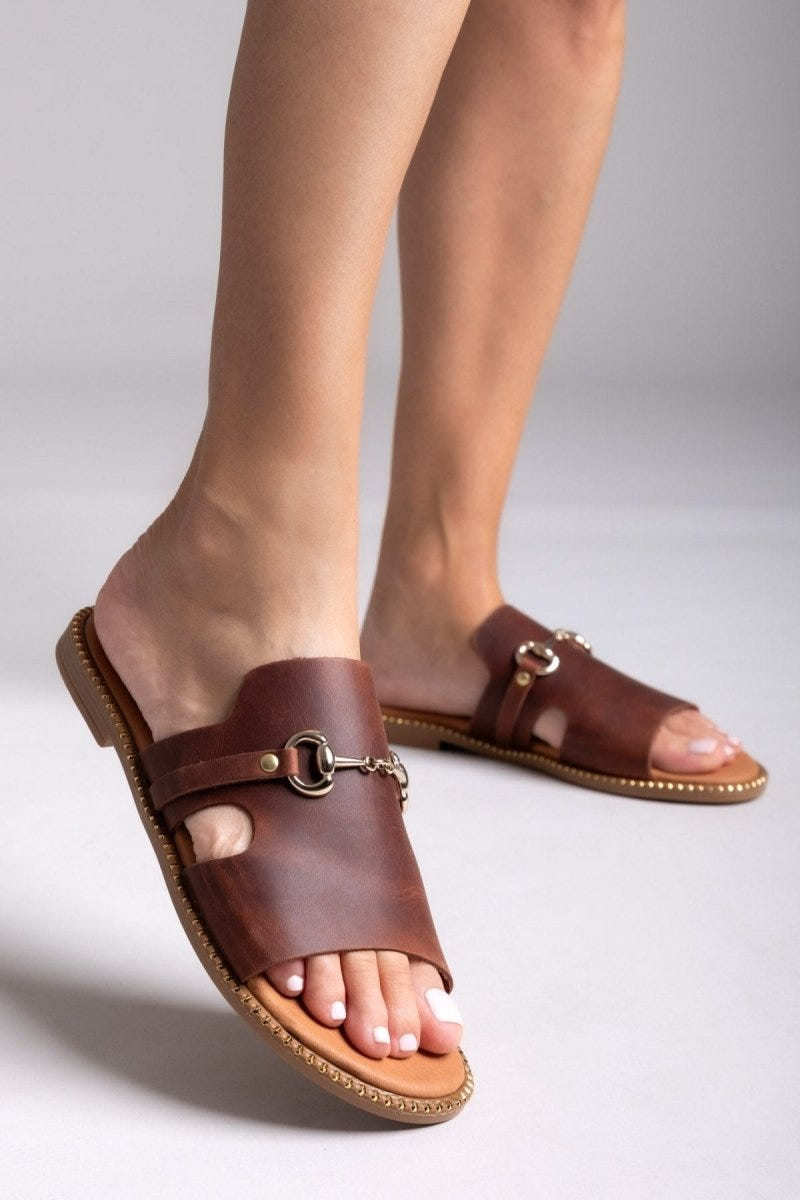 Σανδάλια δερμάτινα με φαρδιά φάσα Estil - Ταμπά - thefashionproject.gr - Estil