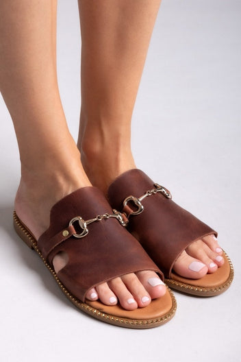 Σανδάλια δερμάτινα με φαρδιά φάσα Estil - Ταμπά - thefashionproject.gr - Estil