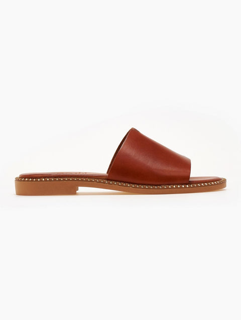 Leather Sandals Wide Band - Tan