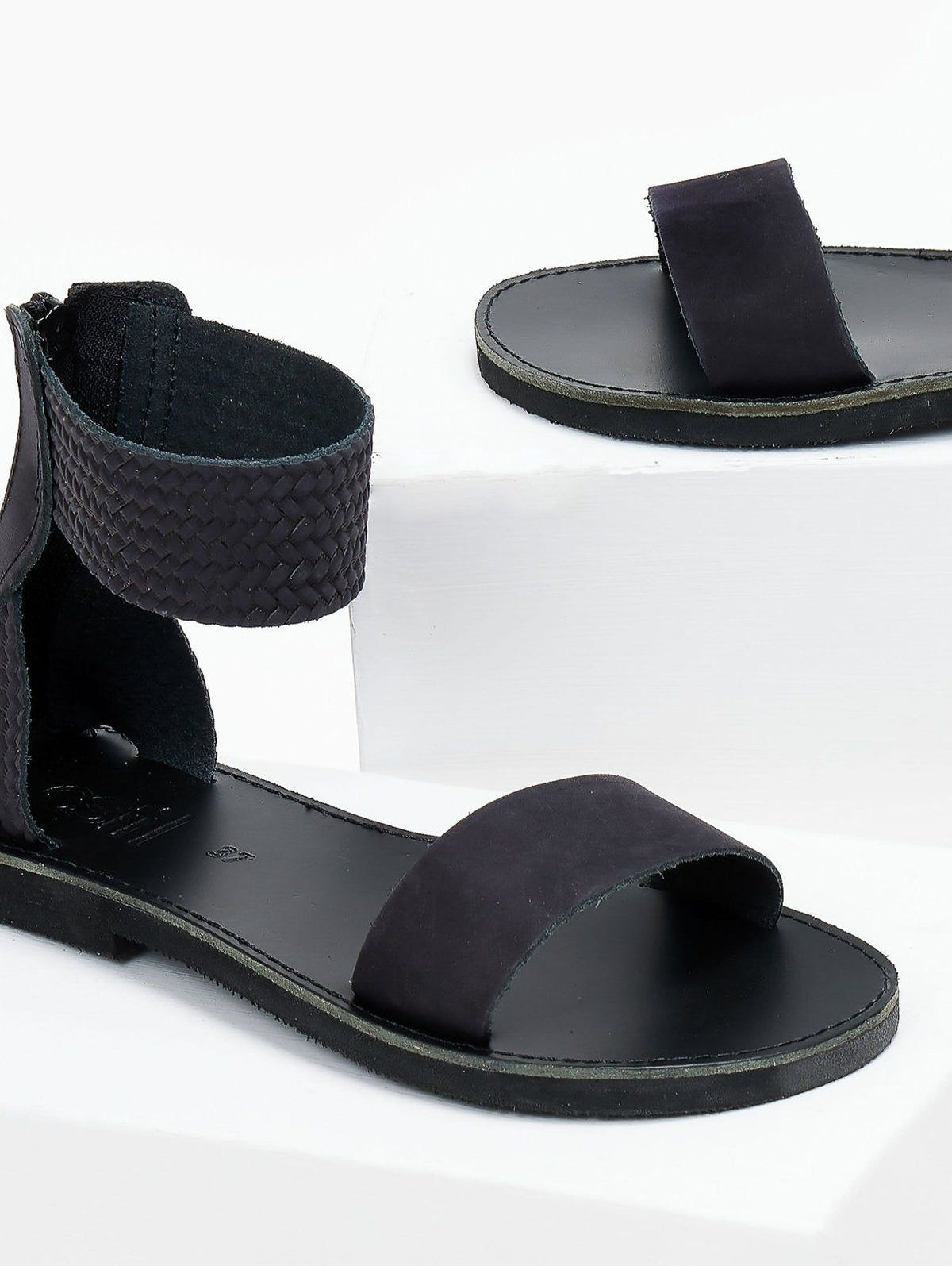 Σανδάλια δερμάτινα με φερμουάρ estil - Μαύρο - thefashionproject.gr - Estil