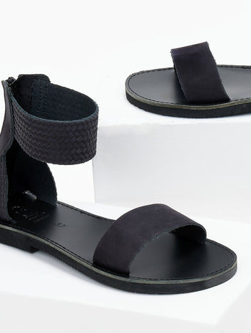 Σανδάλια δερμάτινα με φερμουάρ estil - Μαύρο - thefashionproject.gr - Estil