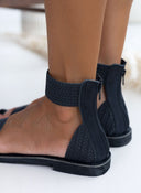 Σανδάλια δερμάτινα με φερμουάρ estil - Μαύρο - thefashionproject.gr - Estil