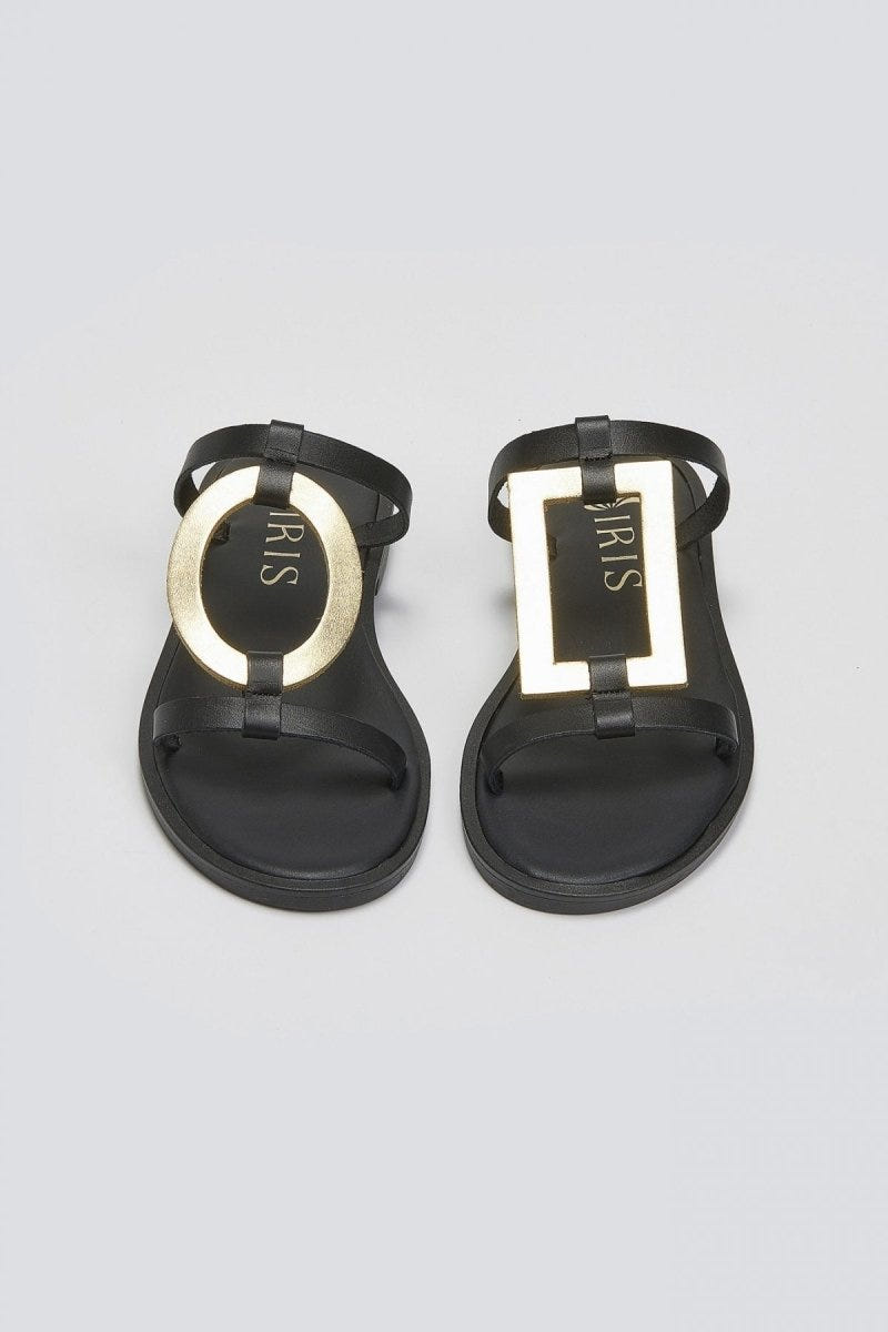 Σανδάλια δερμάτινα με γεωμετρικά σχήματα Iris Sandals - Μαύρο/Χρυσό - thefashionproject.gr - IRIS