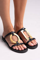 Σανδάλια δερμάτινα με γεωμετρικά σχήματα Iris Sandals - Μαύρο/Χρυσό - thefashionproject.gr - IRIS