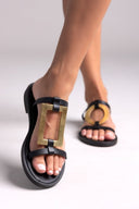 Σανδάλια δερμάτινα με γεωμετρικά σχήματα Iris Sandals - Μαύρο/Χρυσό - thefashionproject.gr - IRIS