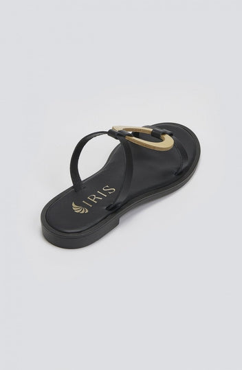 Σανδάλια δερμάτινα με γεωμετρικά σχήματα Iris Sandals - Μαύρο/Χρυσό - thefashionproject.gr - IRIS