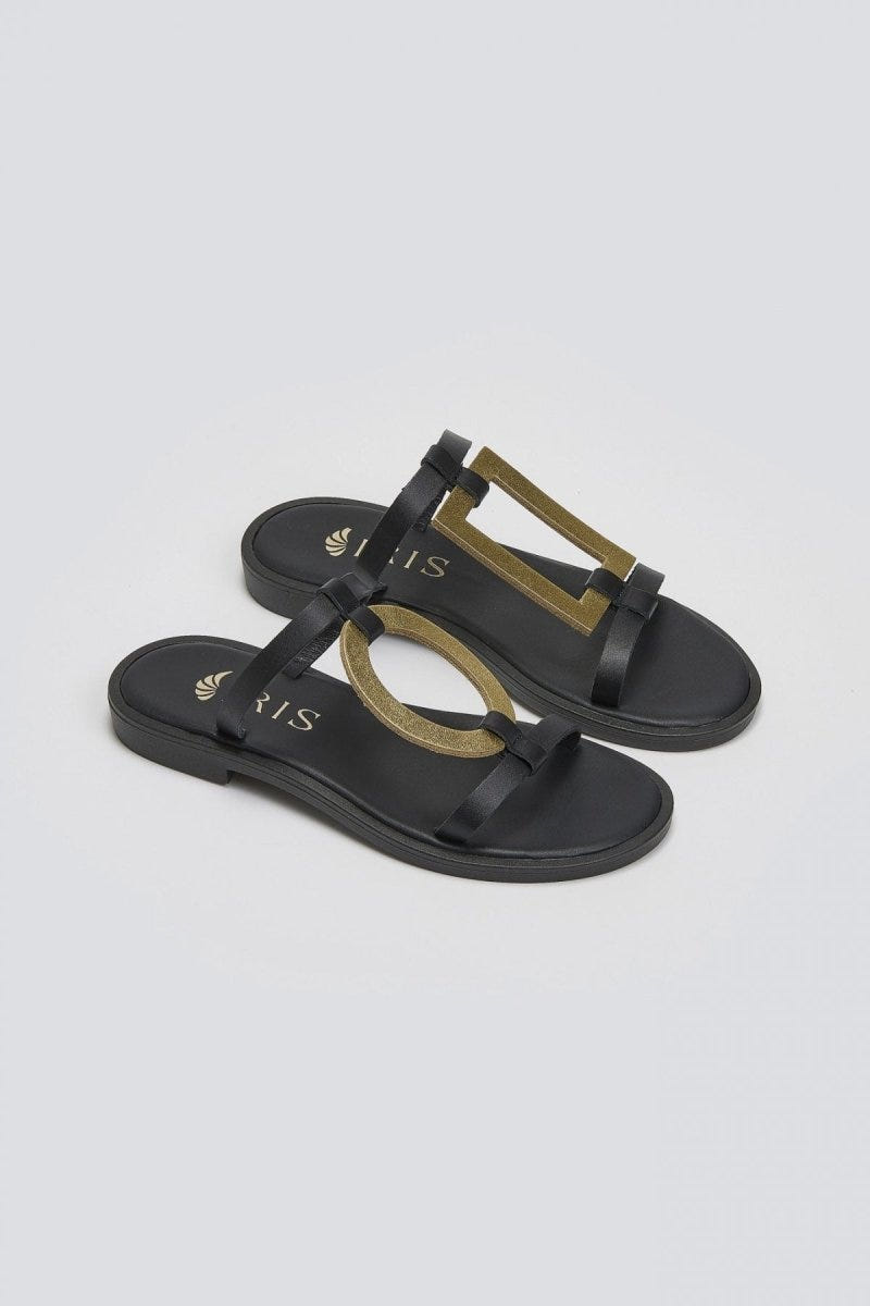 Σανδάλια δερμάτινα με γεωμετρικά σχήματα Iris Sandals - Μαύρο/Χρυσό - thefashionproject.gr - IRIS