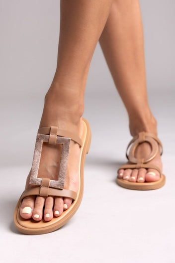 Σανδάλια δερμάτινα με γεωμετρικά σχήματα Iris Sandals - Mocha - thefashionproject.gr - IRIS
