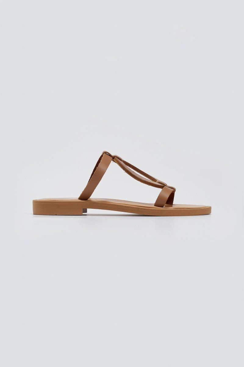 Σανδάλια δερμάτινα με γεωμετρικά σχήματα Iris Sandals - Mocha - thefashionproject.gr - IRIS