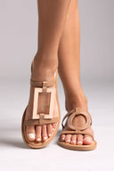 Σανδάλια δερμάτινα με γεωμετρικά σχήματα Iris Sandals - Mocha - thefashionproject.gr - IRIS