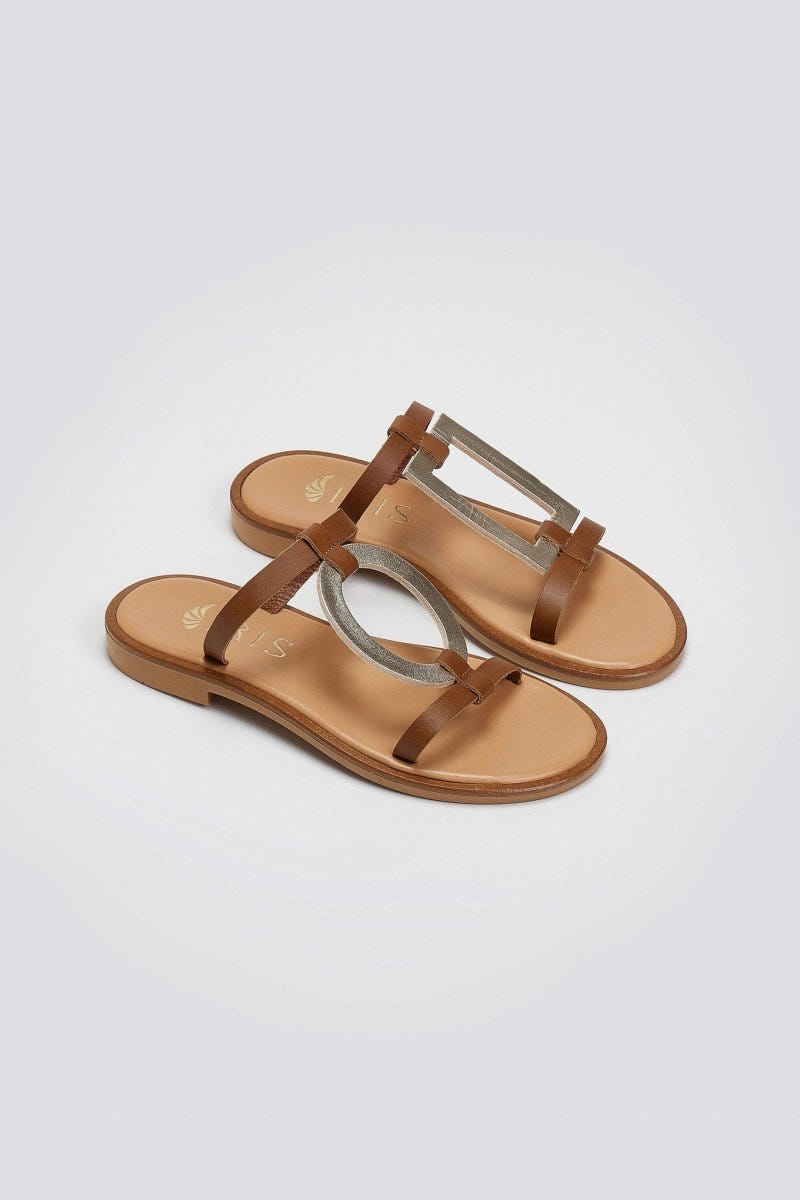 Σανδάλια δερμάτινα με γεωμετρικά σχήματα Iris Sandals - Ταμπά - thefashionproject.gr - IRIS