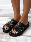 Σανδάλια δερμάτινα με ιδιαίτερη φάσα ATENEO - Μαύρο - thefashionproject.gr - ATENEO