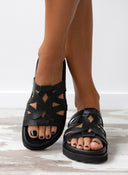 Σανδάλια δερμάτινα με ιδιαίτερη φάσα ATENEO - Μαύρο - thefashionproject.gr - ATENEO