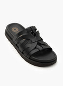 Σανδάλια δερμάτινα με ιδιαίτερη φάσα ATENEO - Μαύρο - thefashionproject.gr - ATENEO