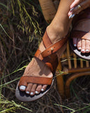 Σανδάλια δερμάτινα με ιδιαίτερο κούμπωμα Iris Sandals - Καφέ - thefashionproject.gr - IRIS