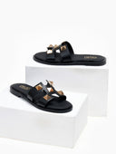 Σανδάλια δερμάτινα με καρφιά Estil - Μαύρο - thefashionproject.gr - Estil