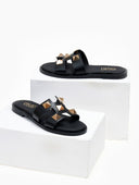 Σανδάλια δερμάτινα με καρφιά Estil - Μαύρο - thefashionproject.gr - Estil