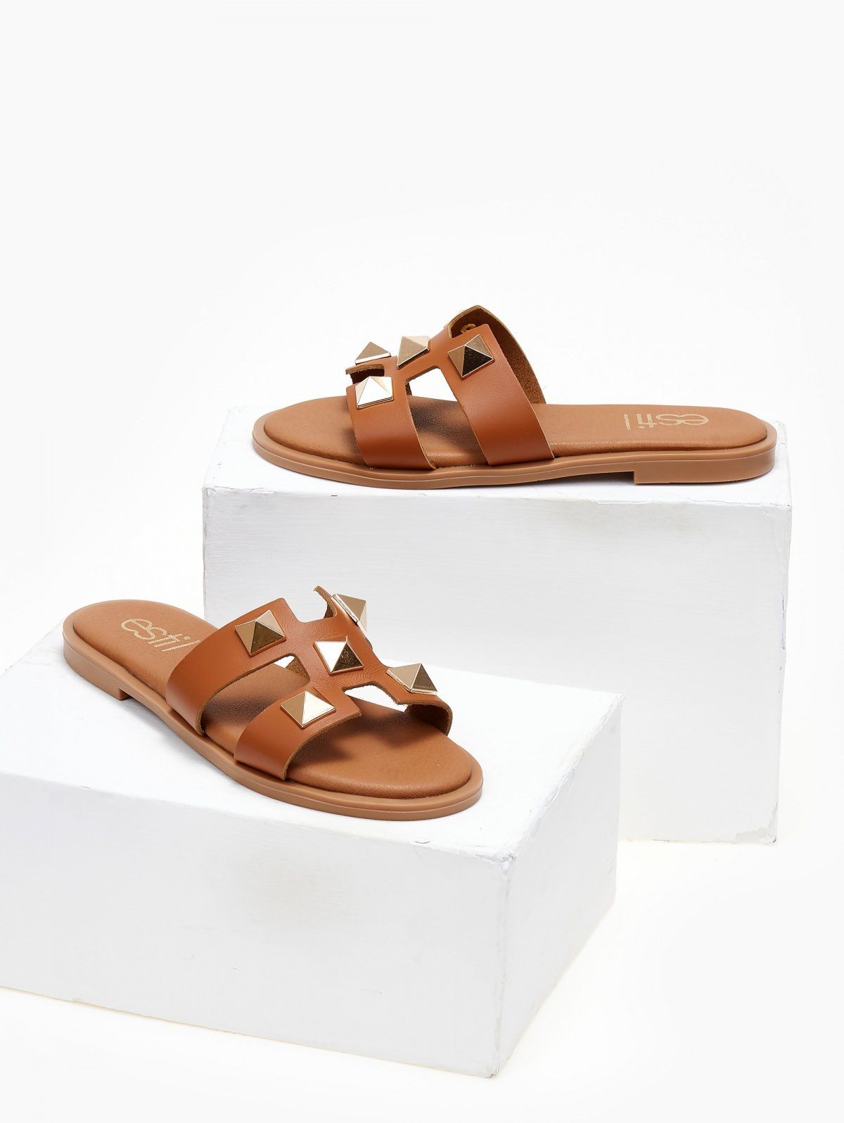 Σανδάλια δερμάτινα με καρφιά Estil - Ταμπά - thefashionproject.gr - Estil