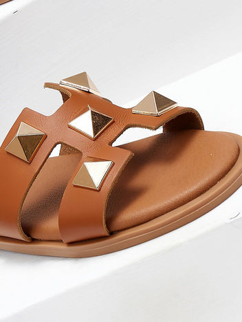 Σανδάλια δερμάτινα με καρφιά Estil - Ταμπά - thefashionproject.gr - Estil