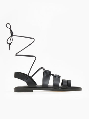 Σανδάλια δερμάτινα με κορδόνια estil - Μαύρο - thefashionproject.gr - Estil