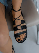 Σανδάλια δερμάτινα με κορδόνια estil - Μαύρο - thefashionproject.gr - Estil