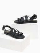 Σανδάλια δερμάτινα με κορδόνια estil - Μαύρο - thefashionproject.gr - Estil
