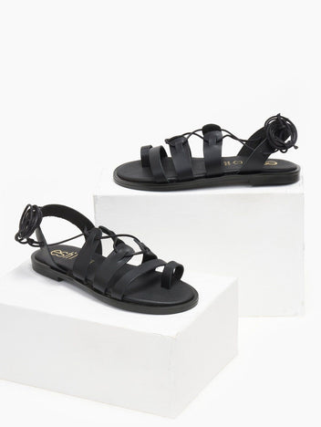 Σανδάλια δερμάτινα με κορδόνια estil - Μαύρο - thefashionproject.gr - Estil