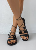 Σανδάλια δερμάτινα με κορδόνια estil - Μαύρο - thefashionproject.gr - Estil