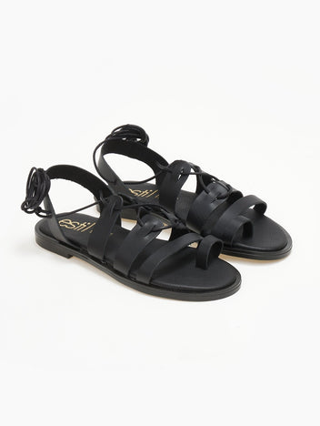 Σανδάλια δερμάτινα με κορδόνια estil - Μαύρο - thefashionproject.gr - Estil