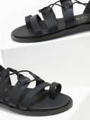 Σανδάλια δερμάτινα με κορδόνια estil - Μαύρο - thefashionproject.gr - Estil