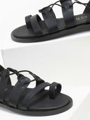 Σανδάλια δερμάτινα με κορδόνια estil - Μαύρο - thefashionproject.gr - Estil