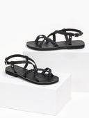 Σανδάλια δερμάτινα με κοτσιδάκι estil - Μαύρο - thefashionproject.gr - Estil
