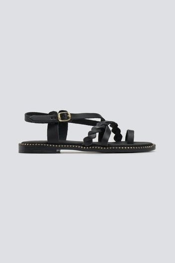 Σανδάλια δερμάτινα με κοτσιδάκι Estil - Μαύρο - thefashionproject.gr - Estil