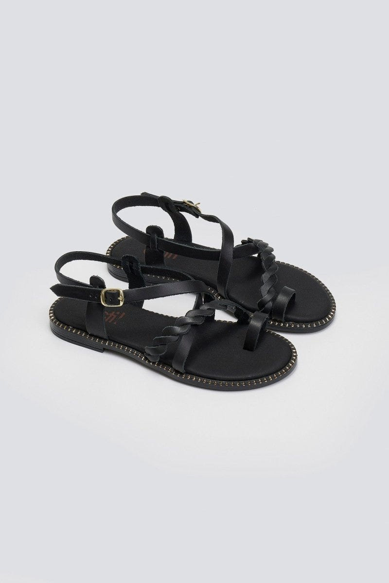 Σανδάλια δερμάτινα με κοτσιδάκι Estil - Μαύρο - thefashionproject.gr - Estil