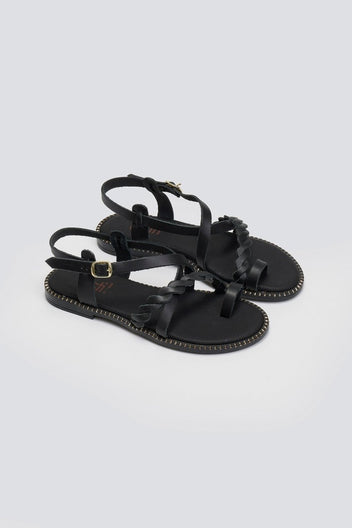 Σανδάλια δερμάτινα με κοτσιδάκι Estil - Μαύρο - thefashionproject.gr - Estil