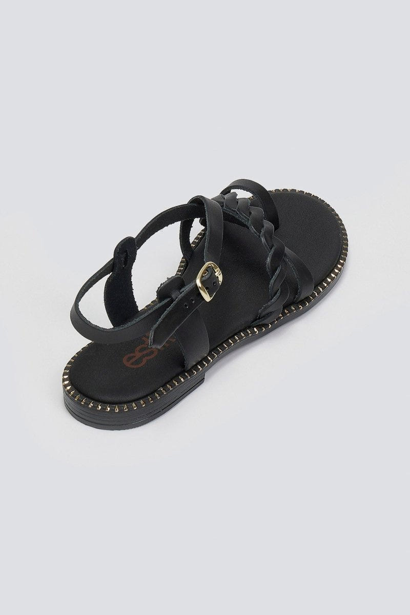 Σανδάλια δερμάτινα με κοτσιδάκι Estil - Μαύρο - thefashionproject.gr - Estil