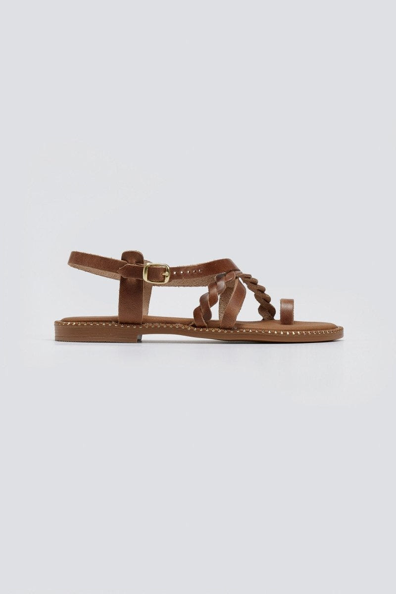 Σανδάλια δερμάτινα με κοτσιδάκι Estil - Τάουπε - thefashionproject.gr - Estil