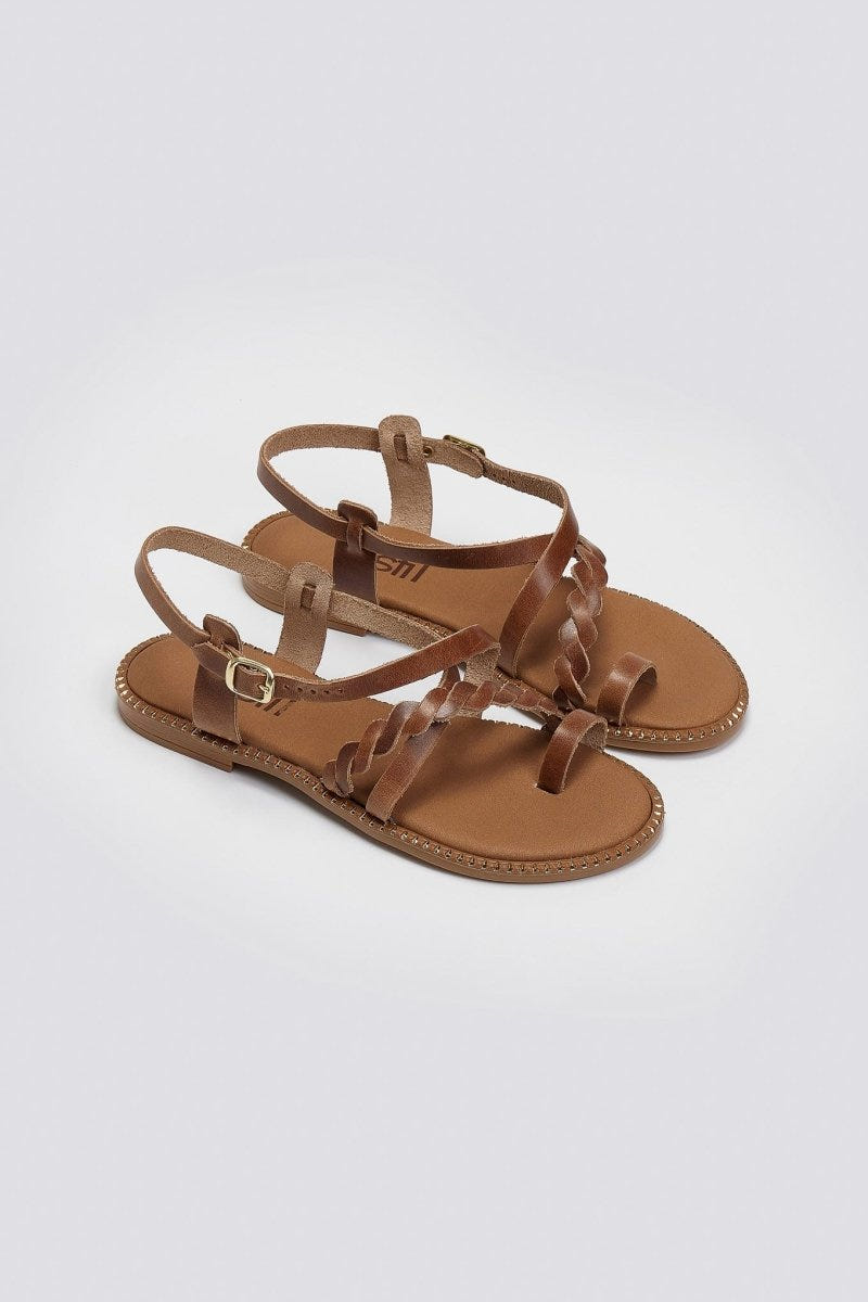 Σανδάλια δερμάτινα με κοτσιδάκι Estil - Τάουπε - thefashionproject.gr - Estil