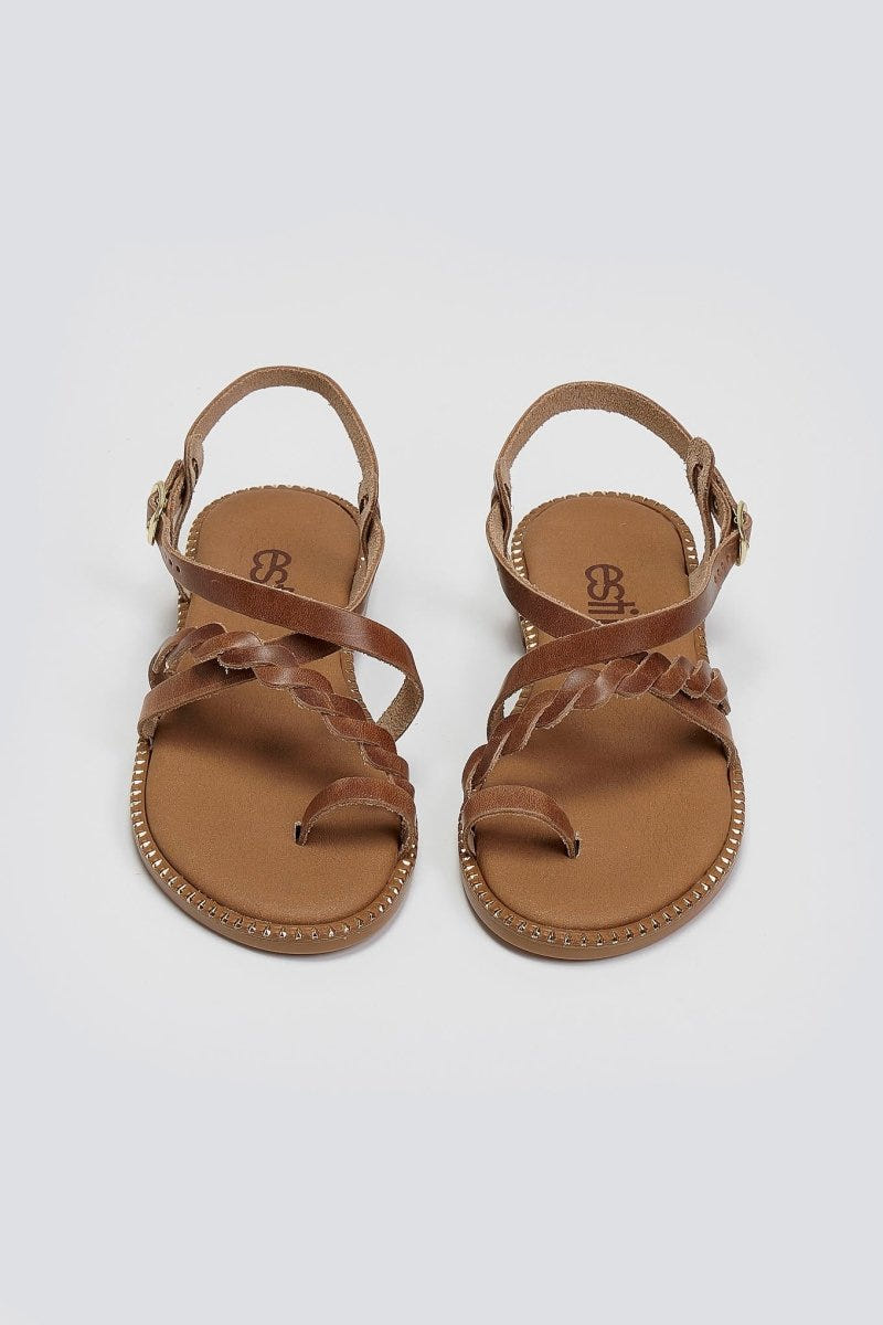 Σανδάλια δερμάτινα με κοτσιδάκι Estil - Τάουπε - thefashionproject.gr - Estil
