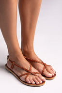 Σανδάλια δερμάτινα με κοτσιδάκια Tfp - Καφέ - thefashionproject.gr - TFP