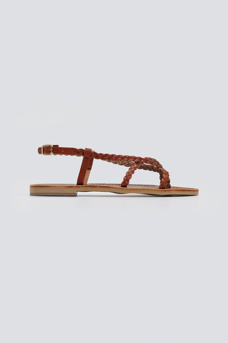Σανδάλια δερμάτινα με κοτσιδάκια Tfp - Καφέ - thefashionproject.gr - TFP