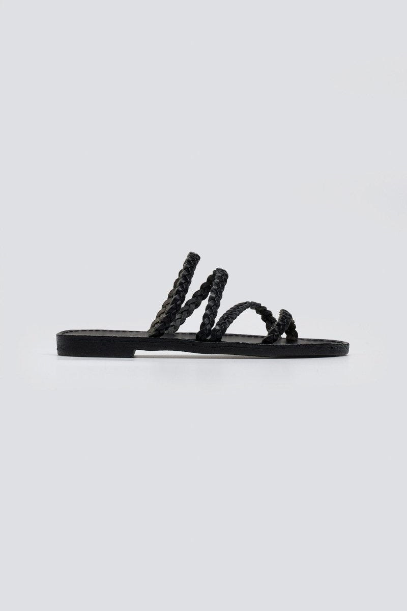 Σανδάλια δερμάτινα με κοτσιδάκια Tfp - Μαύρο - thefashionproject.gr - TFP
