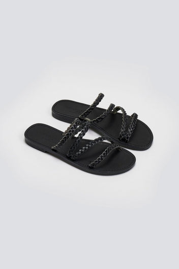 Σανδάλια δερμάτινα με κοτσιδάκια Tfp - Μαύρο - thefashionproject.gr - TFP