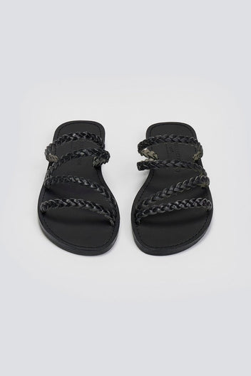 Σανδάλια δερμάτινα με κοτσιδάκια Tfp - Μαύρο - thefashionproject.gr - TFP
