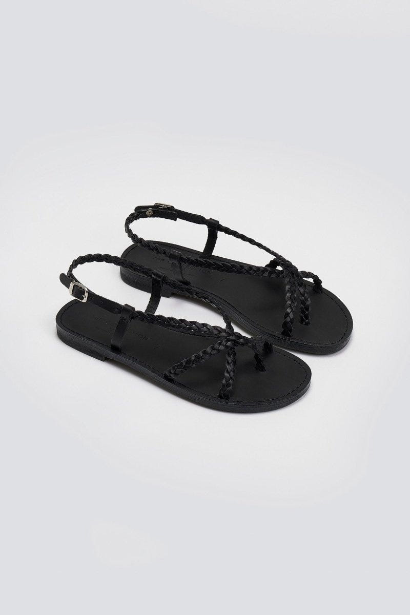 Σανδάλια δερμάτινα με κοτσιδάκια Tfp - Μαύρο - thefashionproject.gr - TFP