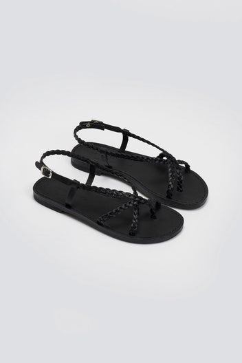 Σανδάλια δερμάτινα με κοτσιδάκια Tfp - Μαύρο - thefashionproject.gr - TFP