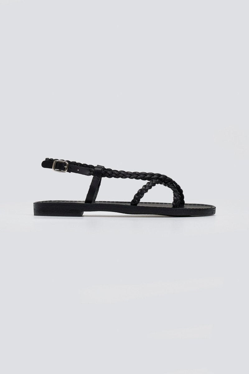 Σανδάλια δερμάτινα με κοτσιδάκια Tfp - Μαύρο - thefashionproject.gr - TFP