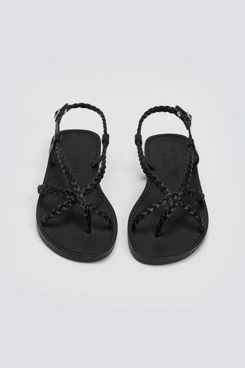 Σανδάλια δερμάτινα με κοτσιδάκια Tfp - Μαύρο - thefashionproject.gr - TFP