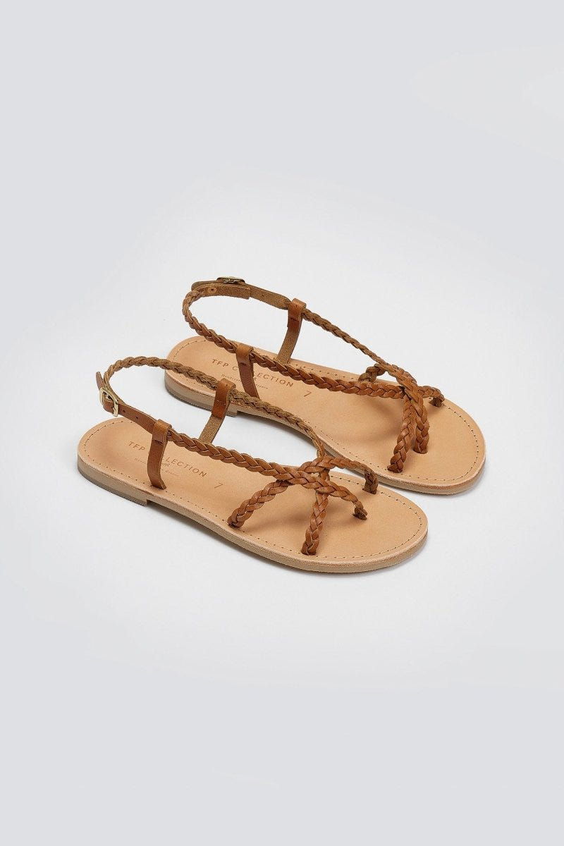 Σανδάλια δερμάτινα με κοτσιδάκια Tfp - Ταμπά - thefashionproject.gr - TFP
