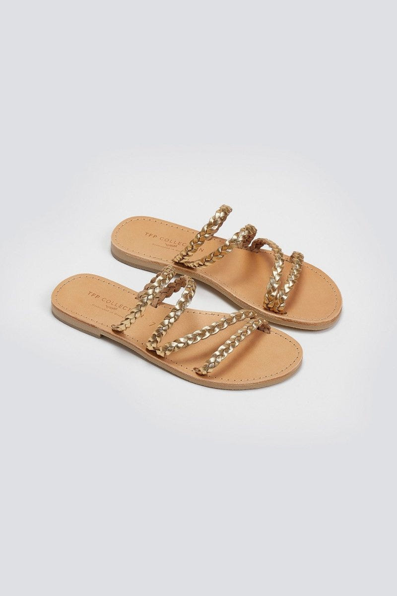Σανδάλια δερμάτινα με κοτσιδάκια Tfp - Χρυσό - thefashionproject.gr - TFP